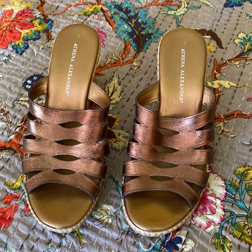 Bronze wedge platform sandals